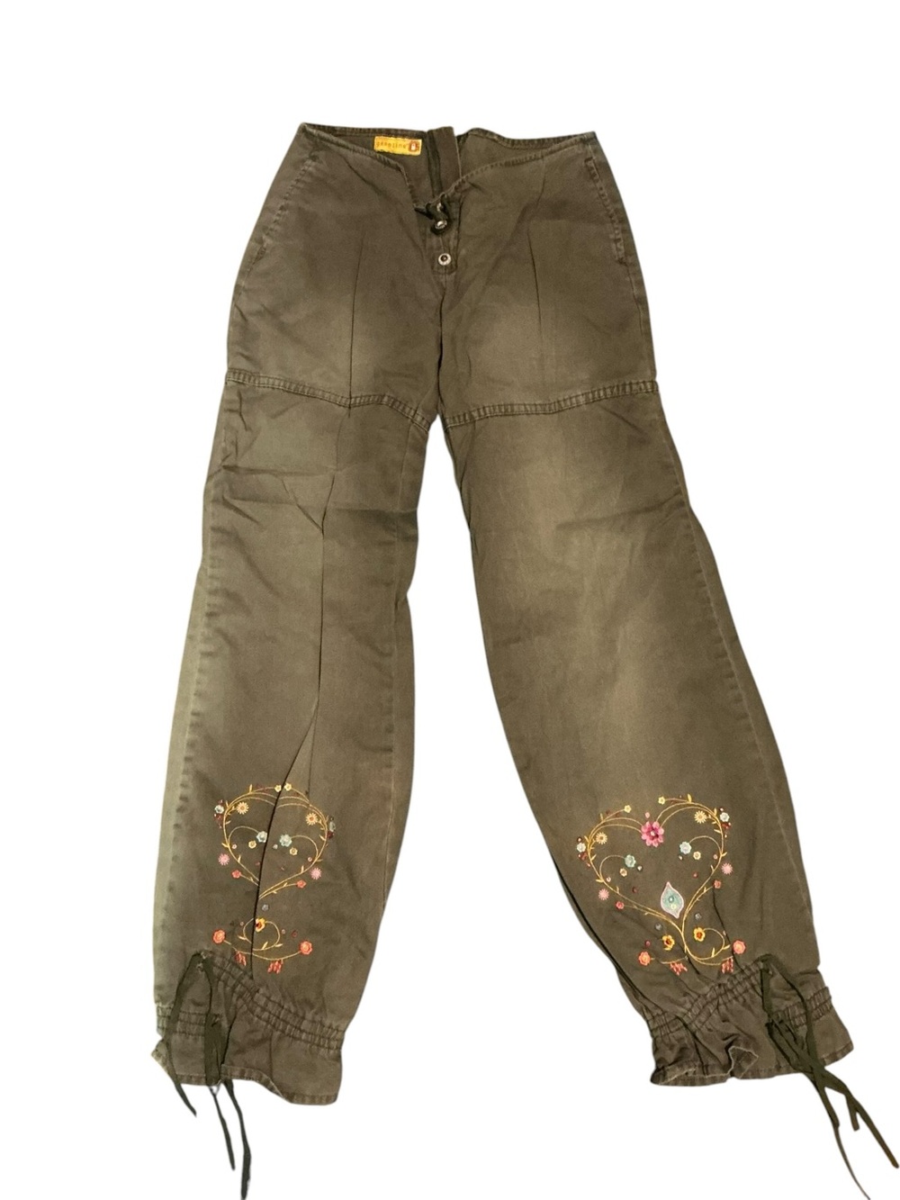 Gasoline Y2K Junior Embroidered Khaki Harem Pants